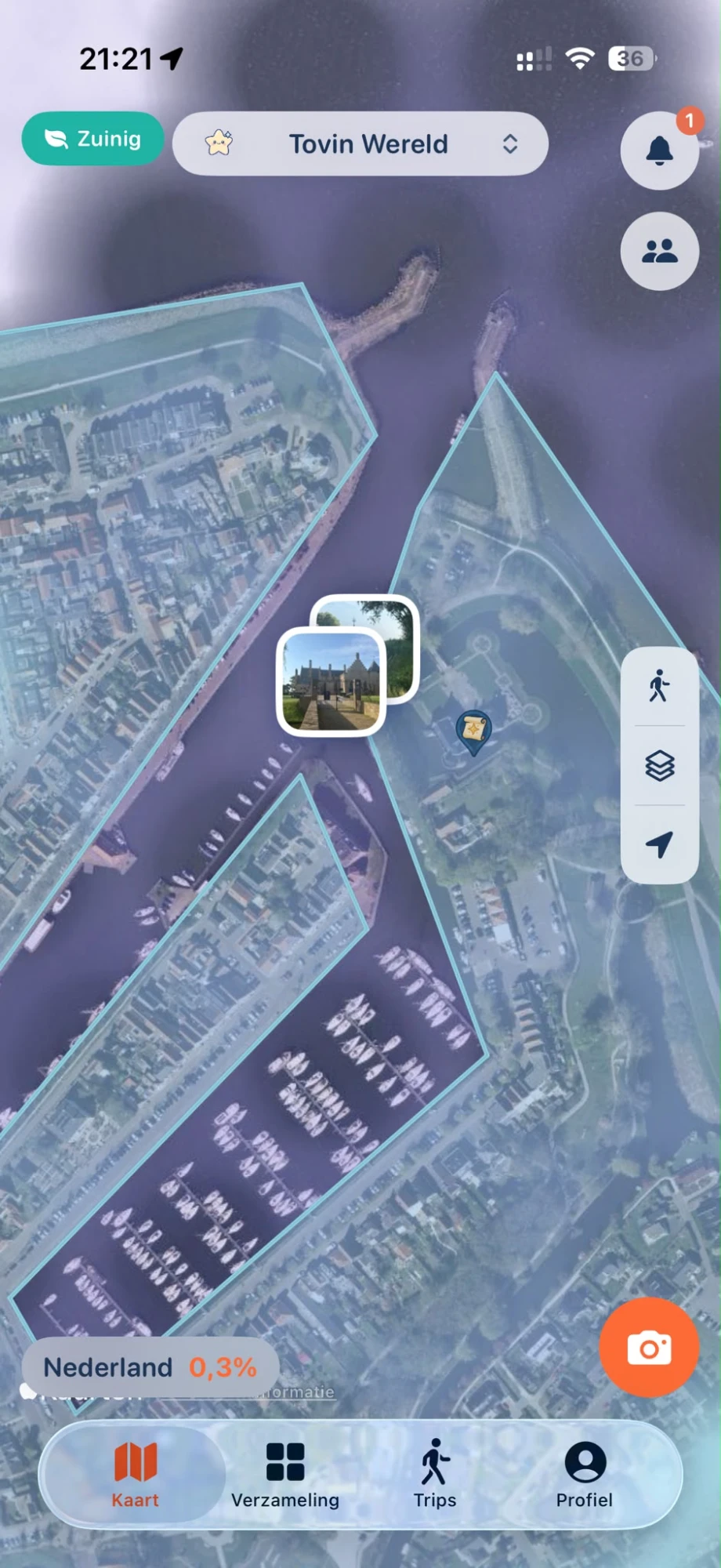 Tovin-app: de mist opent op de satellietkaart, met een schat en een ontdekt verhaal